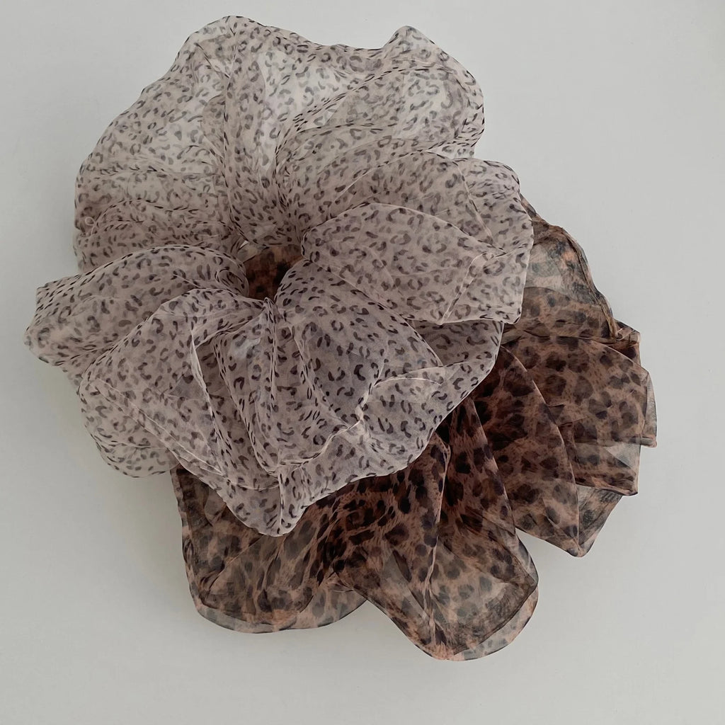 Ins Leopard Print Mesh Scrunchies, Large Sweet Cool Hair Ties, Japanese Korean Fashion Ponytail Hair Accessories For Women Daily