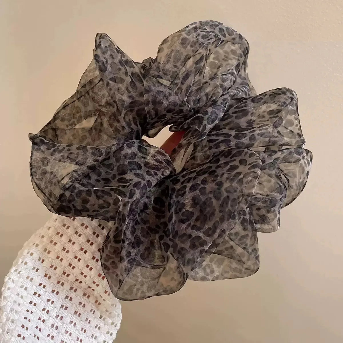 Ins Leopard Print Mesh Scrunchies, Large Sweet Cool Hair Ties, Japanese Korean Fashion Ponytail Hair Accessories For Women Daily