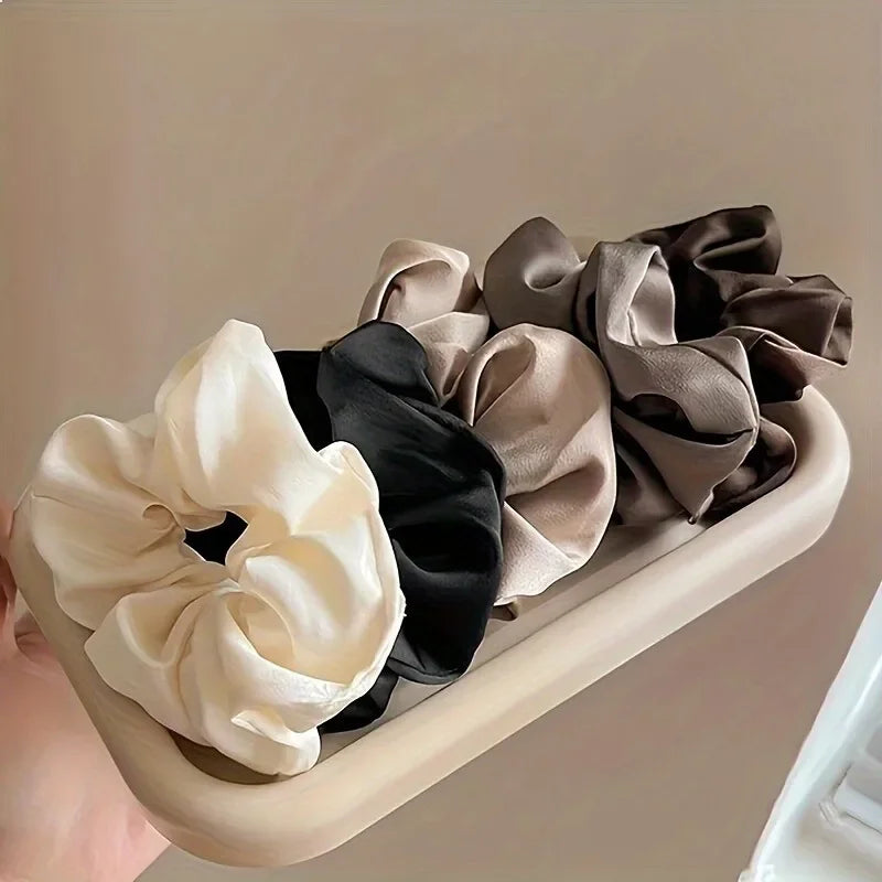 5pcs/Set Woman Elegant Hair Band Solid Color Large Scrunchie Hair Ties Daily Simple Ponytail Holder Girls Hair Accessories