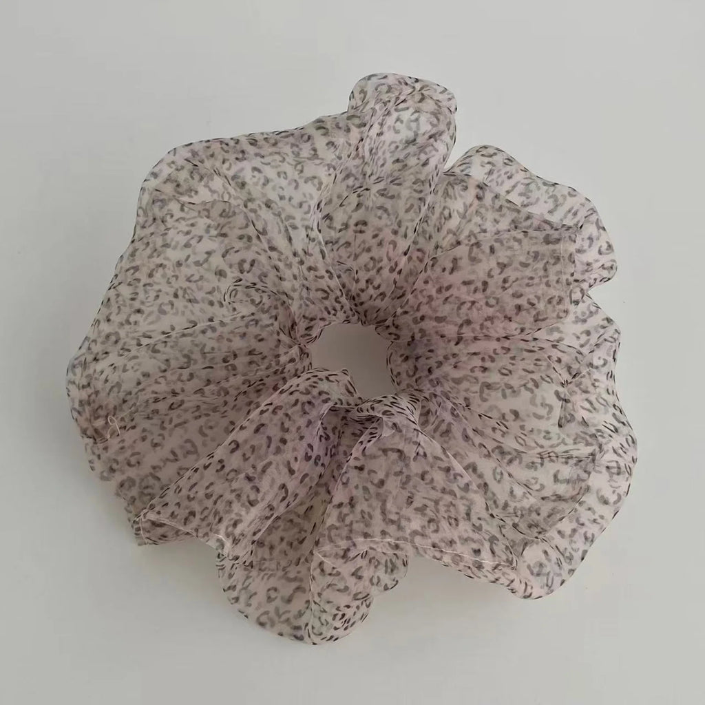 Ins Leopard Print Mesh Scrunchies, Large Sweet Cool Hair Ties, Japanese Korean Fashion Ponytail Hair Accessories For Women Daily