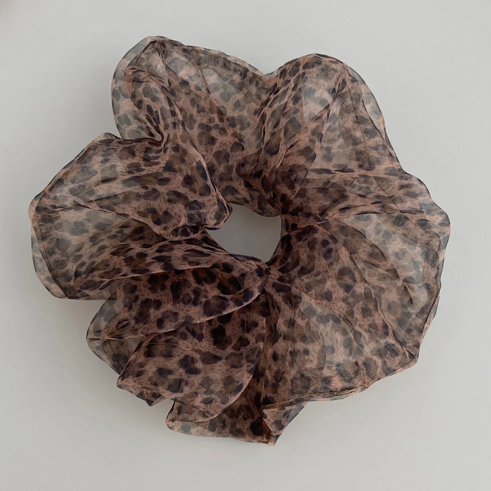 Ins Leopard Print Mesh Scrunchies, Large Sweet Cool Hair Ties, Japanese Korean Fashion Ponytail Hair Accessories For Women Daily