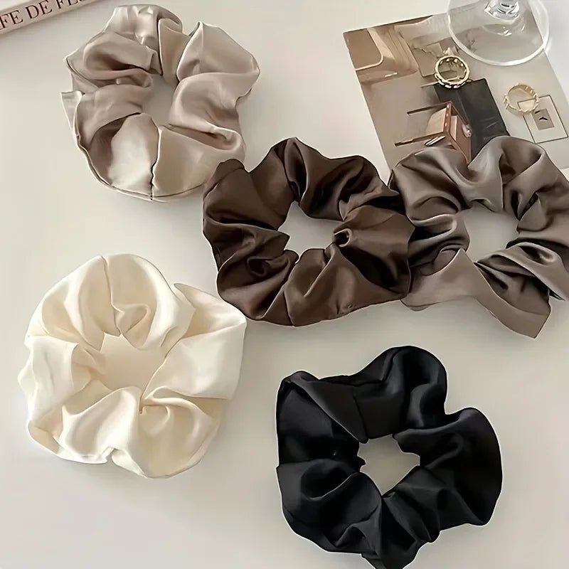 5pcs/Set Woman Elegant Hair Band Solid Color Large Scrunchie Hair Ties Daily Simple Ponytail Holder Girls Hair Accessories
