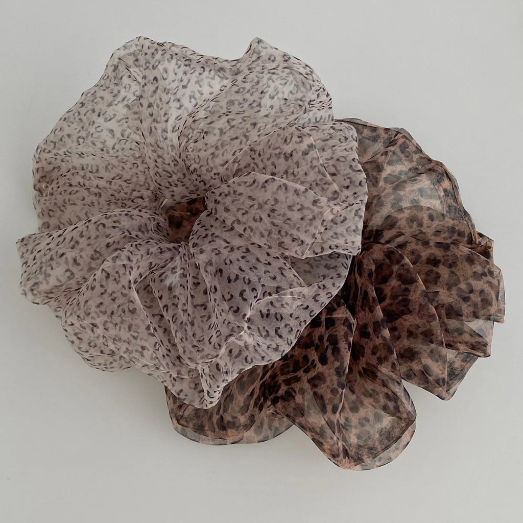 Ins Leopard Print Mesh Scrunchies, Large Sweet Cool Hair Ties, Japanese Korean Fashion Ponytail Hair Accessories For Women Daily