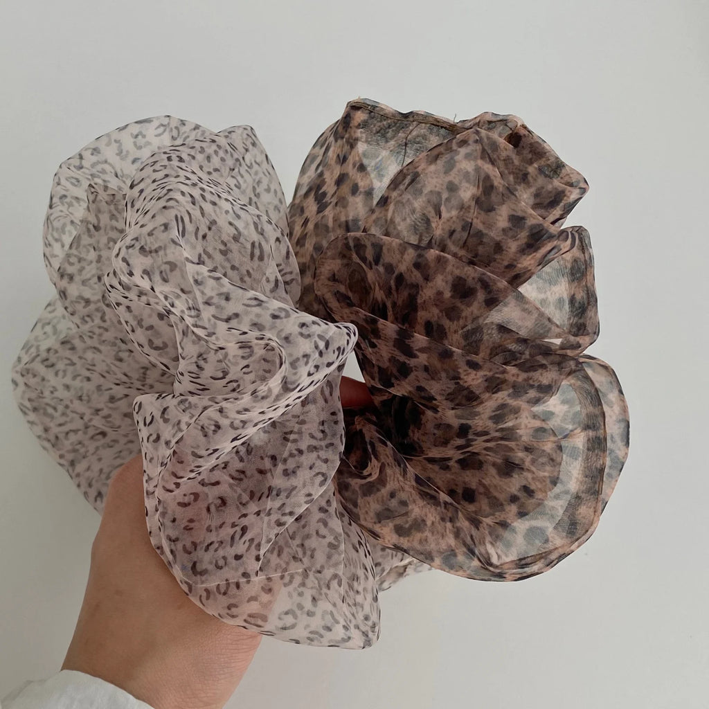 Ins Leopard Print Mesh Scrunchies, Large Sweet Cool Hair Ties, Japanese Korean Fashion Ponytail Hair Accessories For Women Daily