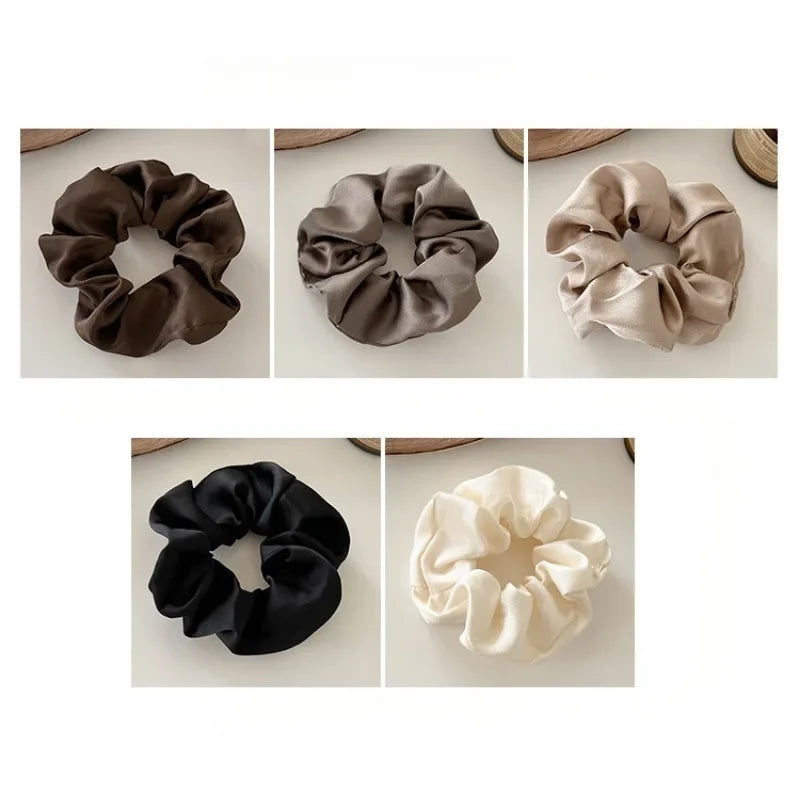5pcs/Set Woman Elegant Hair Band Solid Color Large Scrunchie Hair Ties Daily Simple Ponytail Holder Girls Hair Accessories